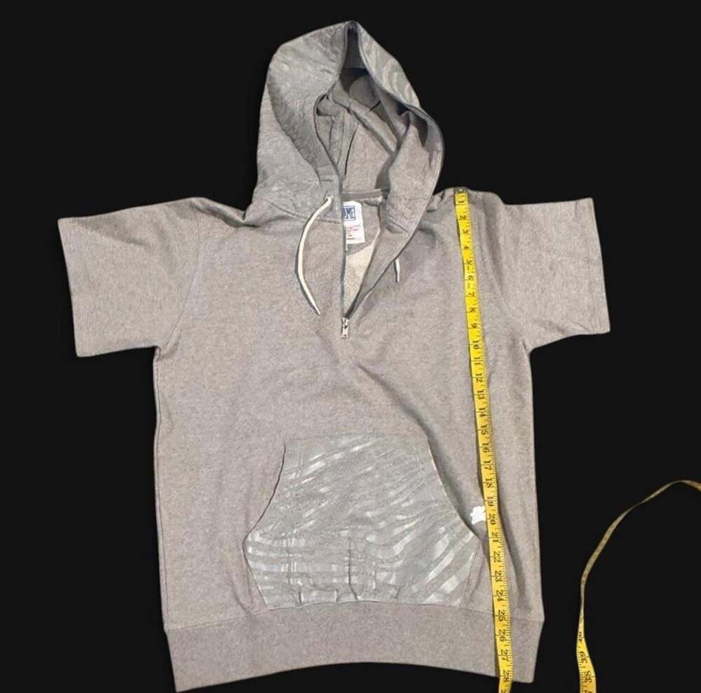 Hall of Fame Short Sleeve Quarter Zip Hoodie Gray Size M
